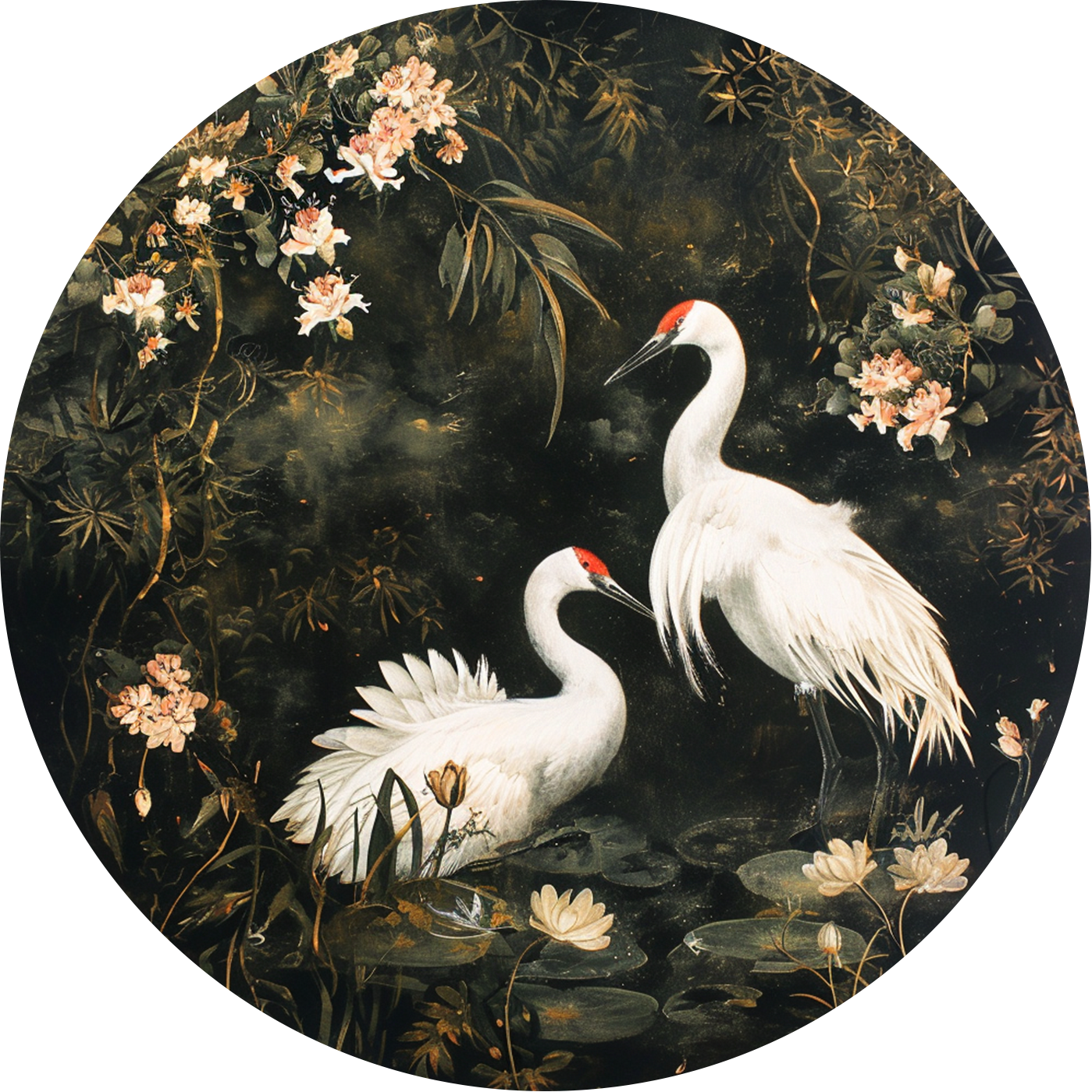 Herons in the Garden Round Poster