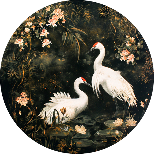 Herons in the Garden Round Poster