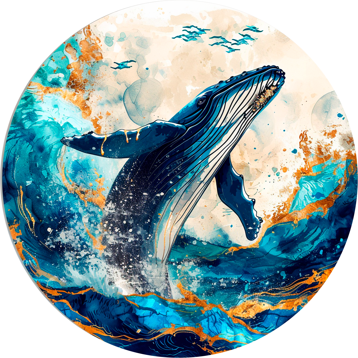 Baleine et vague ronde Poster