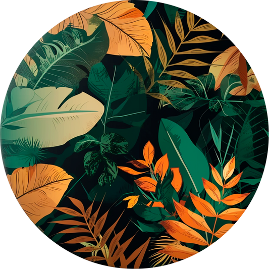 Green and Оrange Leaves Round Poster