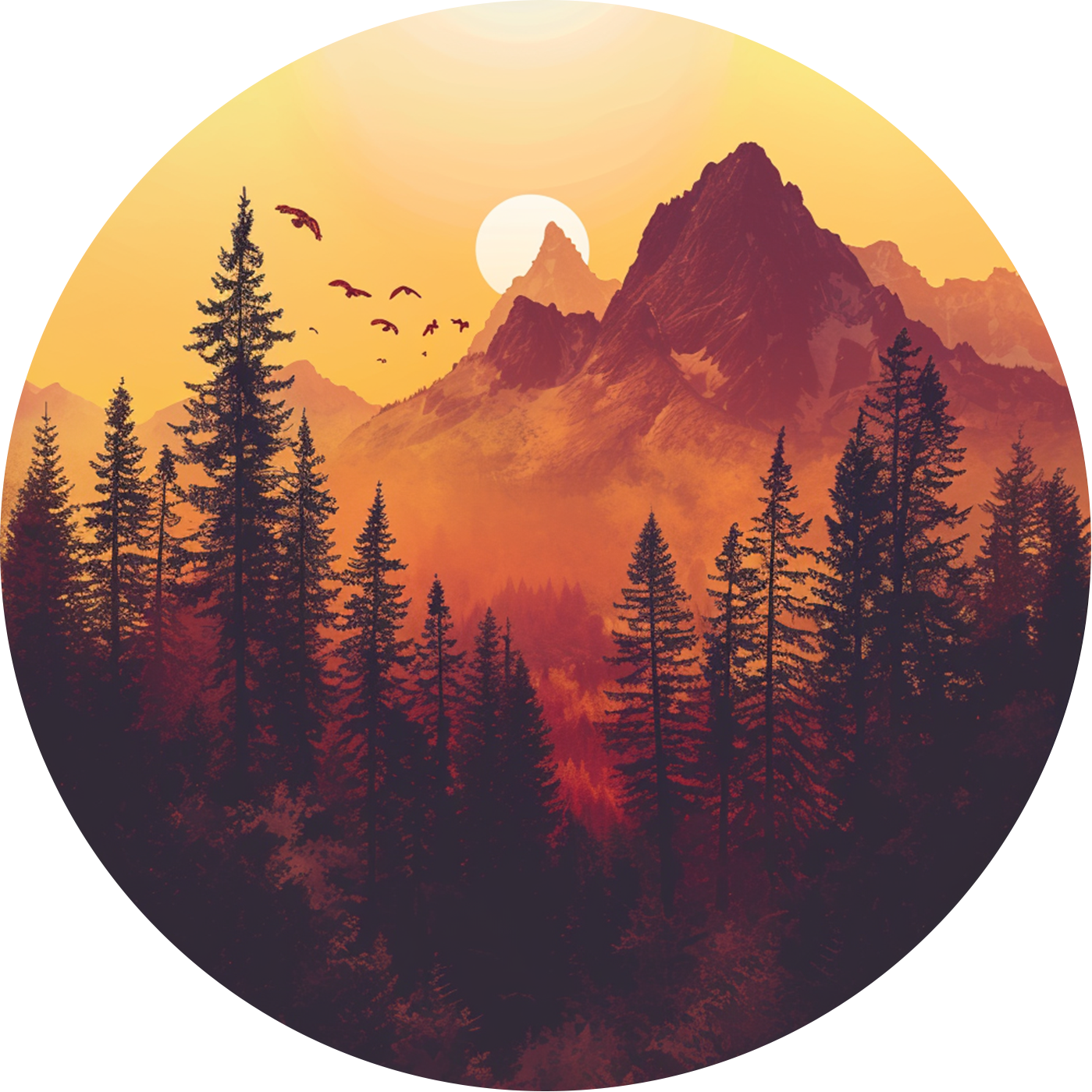 Sunset in the Carpathians Round Poster