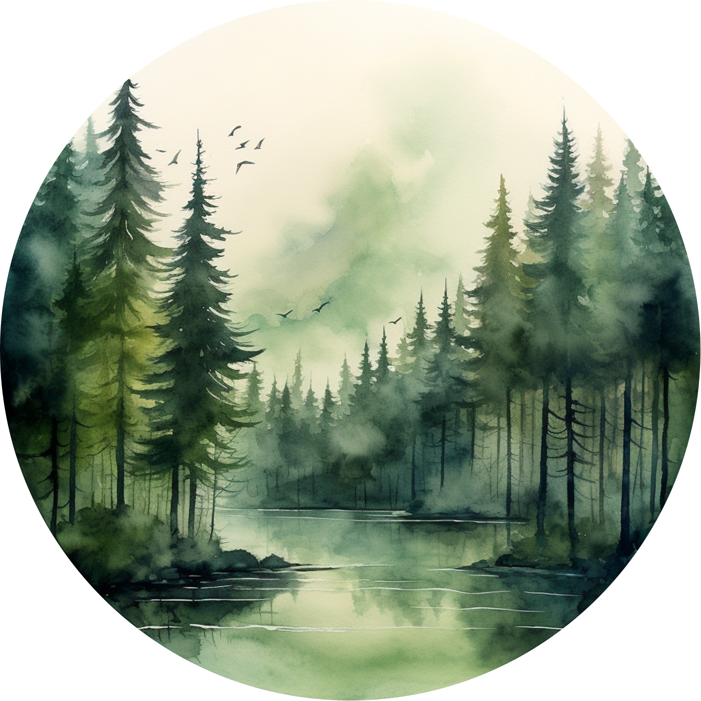 Watercolor Forest Round Poster