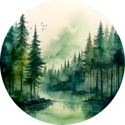 Poster Rond Forêt Aquarelle