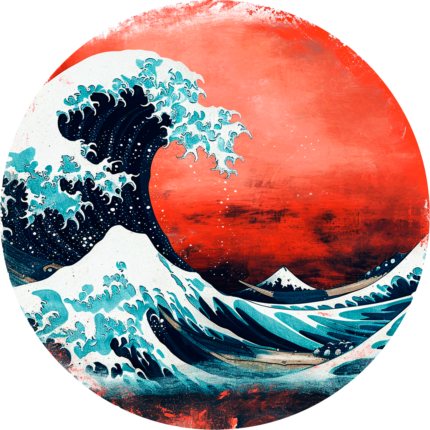 Wave and Red Sky Round Poster