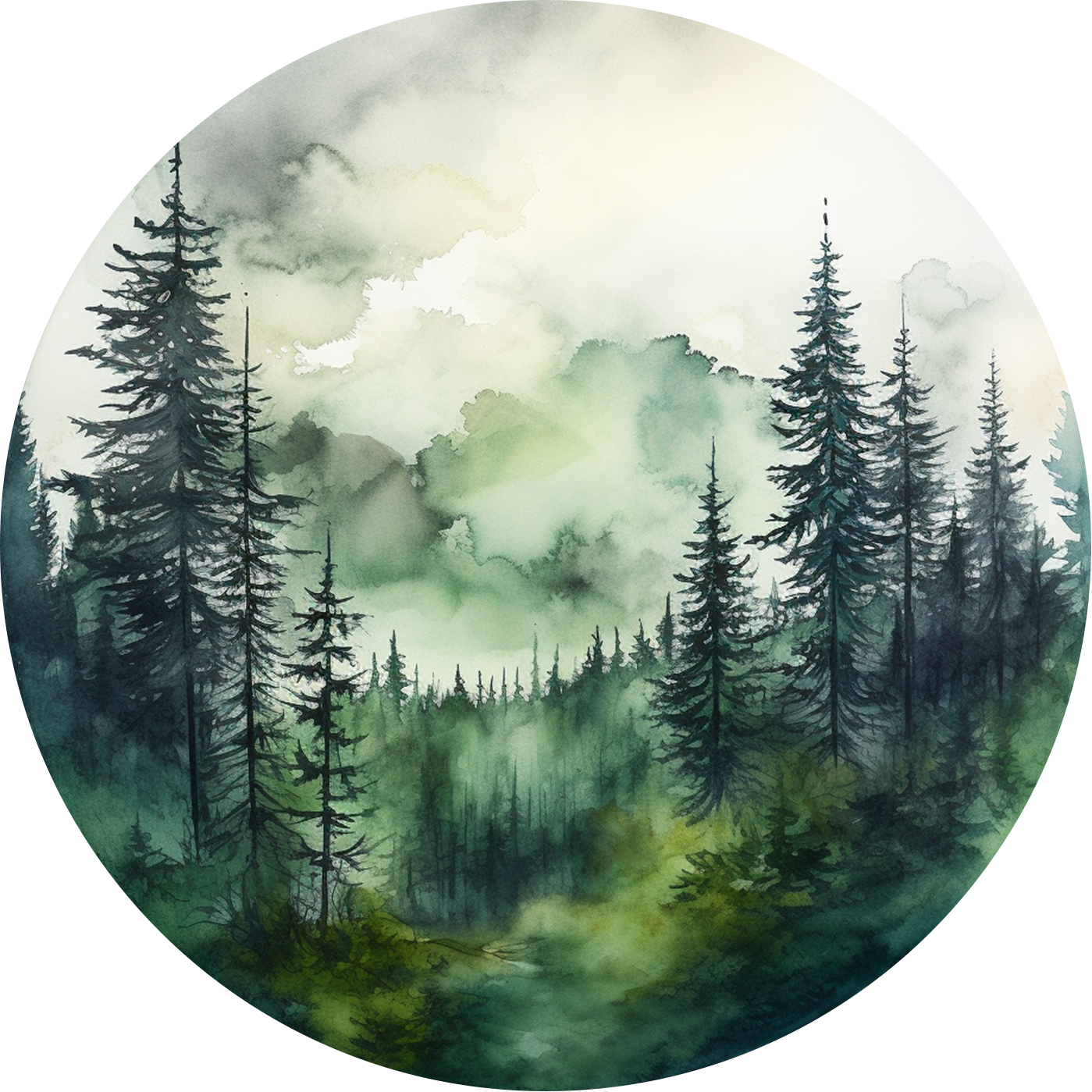 Watercolor Forest №8 Round Poster