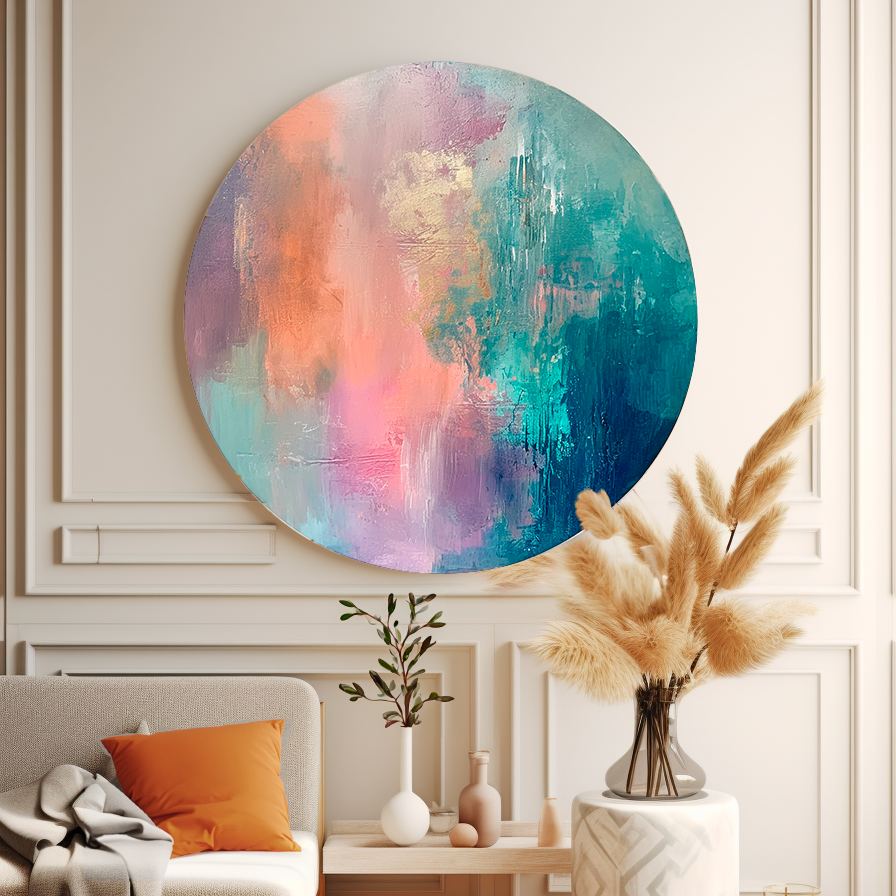 Pink and Turquoise Round Poster