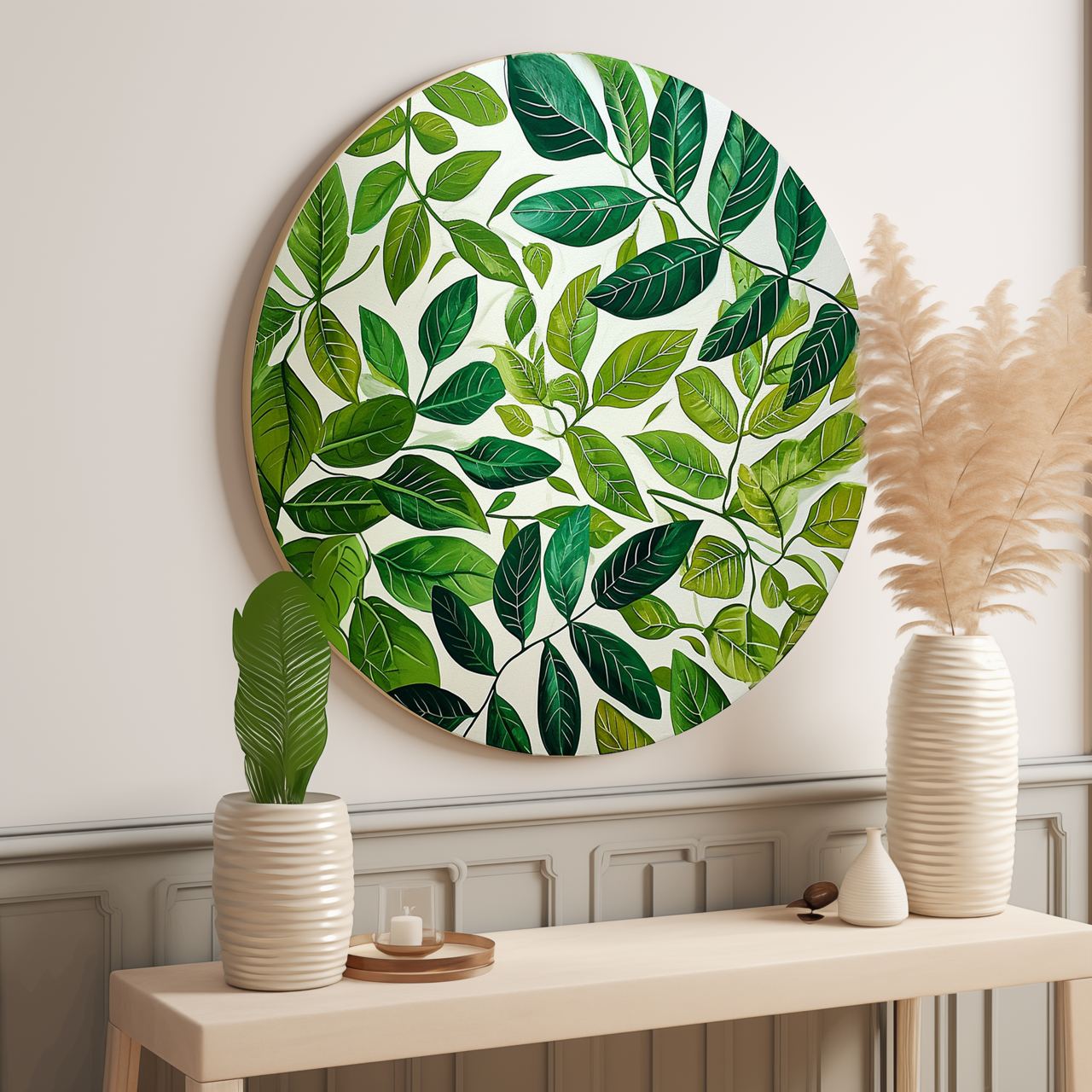 Green Leaves Round Poster