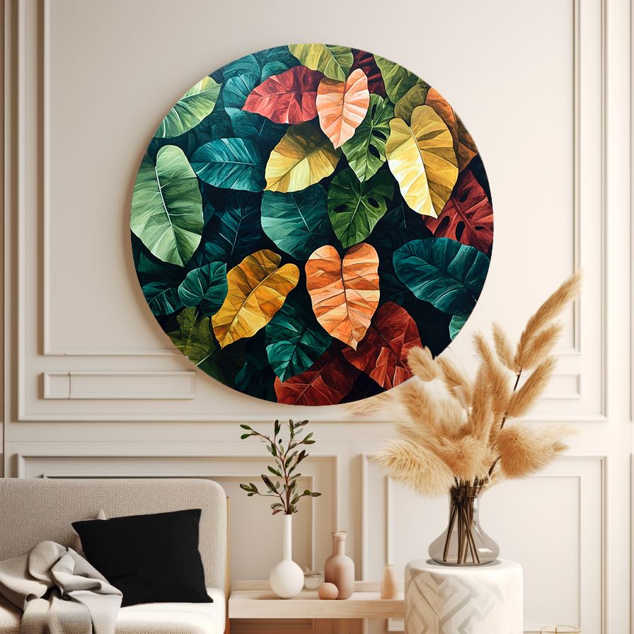 Colorful Leaves Round Poster