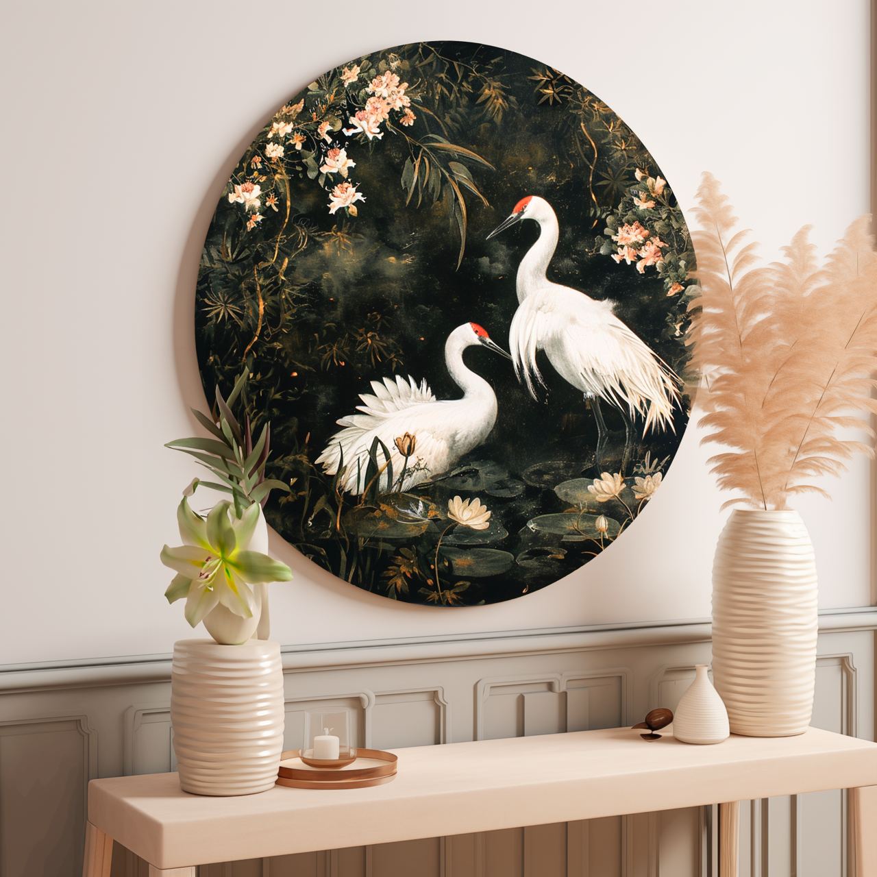 Herons in the Garden Round Poster