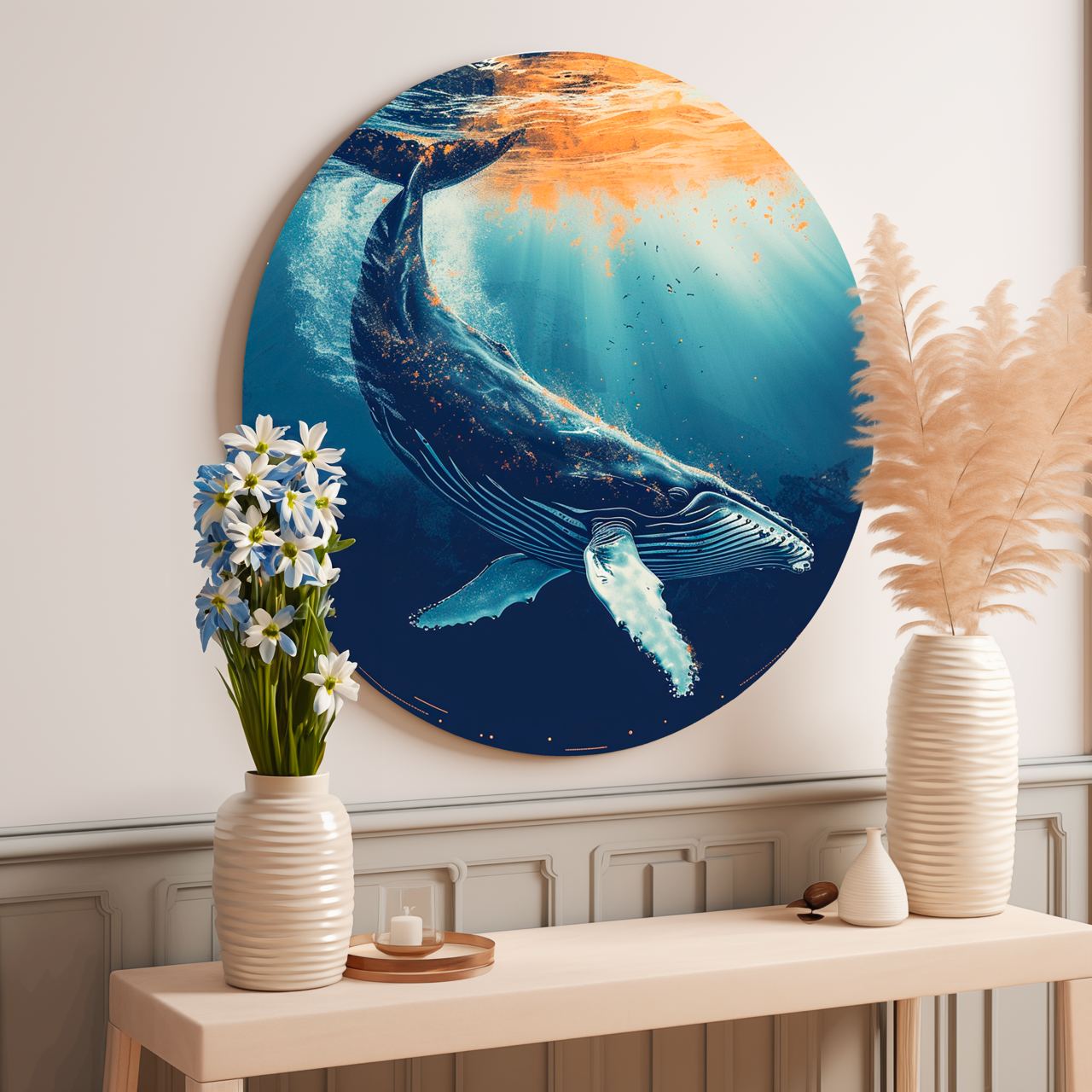 Whale underwater Round Poster